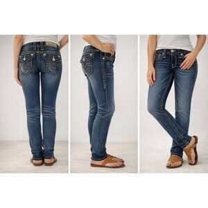 Rock Revival Jessica Skinny Low Rise Distressed Jeans Size 28 Blue S205